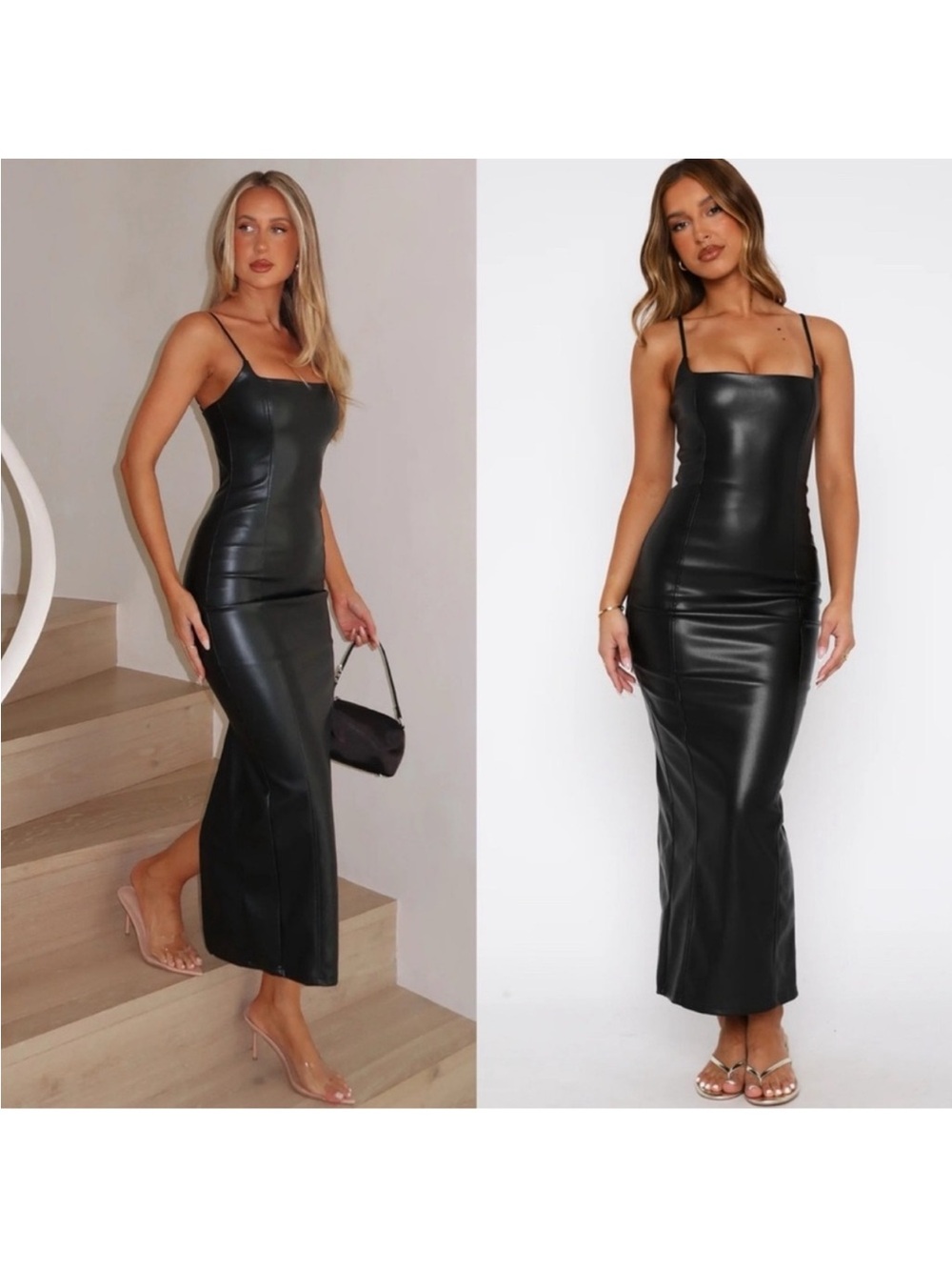 White Fox Boutique Forever Wanting Black Faux Leather Maxi Slip Dress